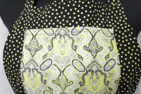 yellow black full length apron pocket detail